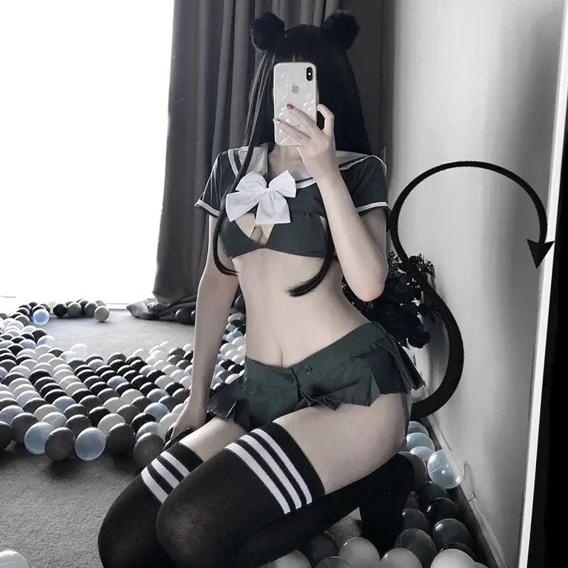 School Girl Micro Crop Top and Bikini Lingerie Set - Cosparty