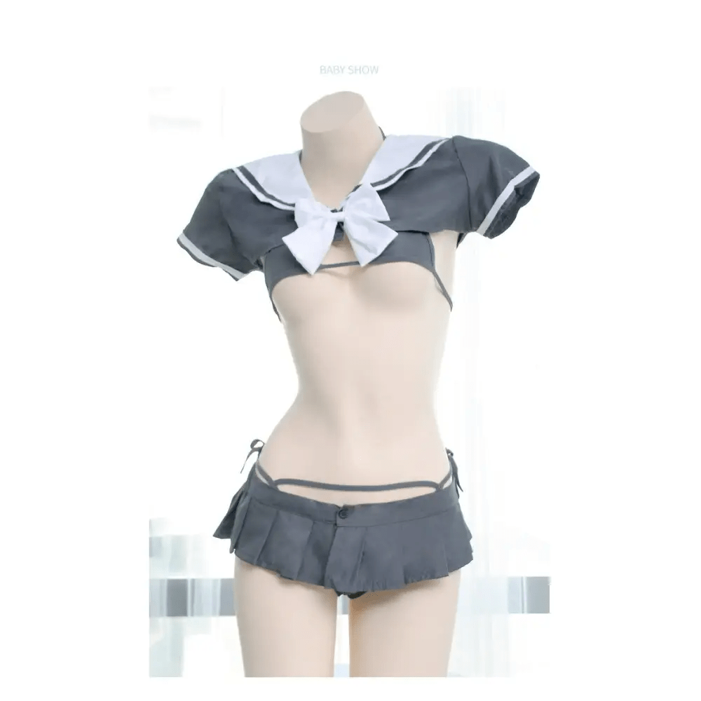 School Girl Micro Crop Top and Bikini Lingerie Set - Cosparty