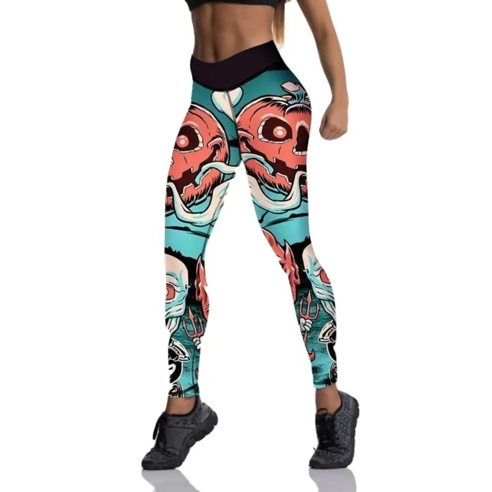Screaming Pumpkin Printed Leggings for Halloween Enthusiasts - Cosparty