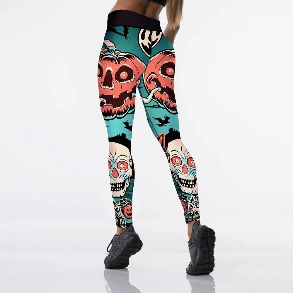 Screaming Pumpkin Printed Leggings for Halloween Enthusiasts - pants