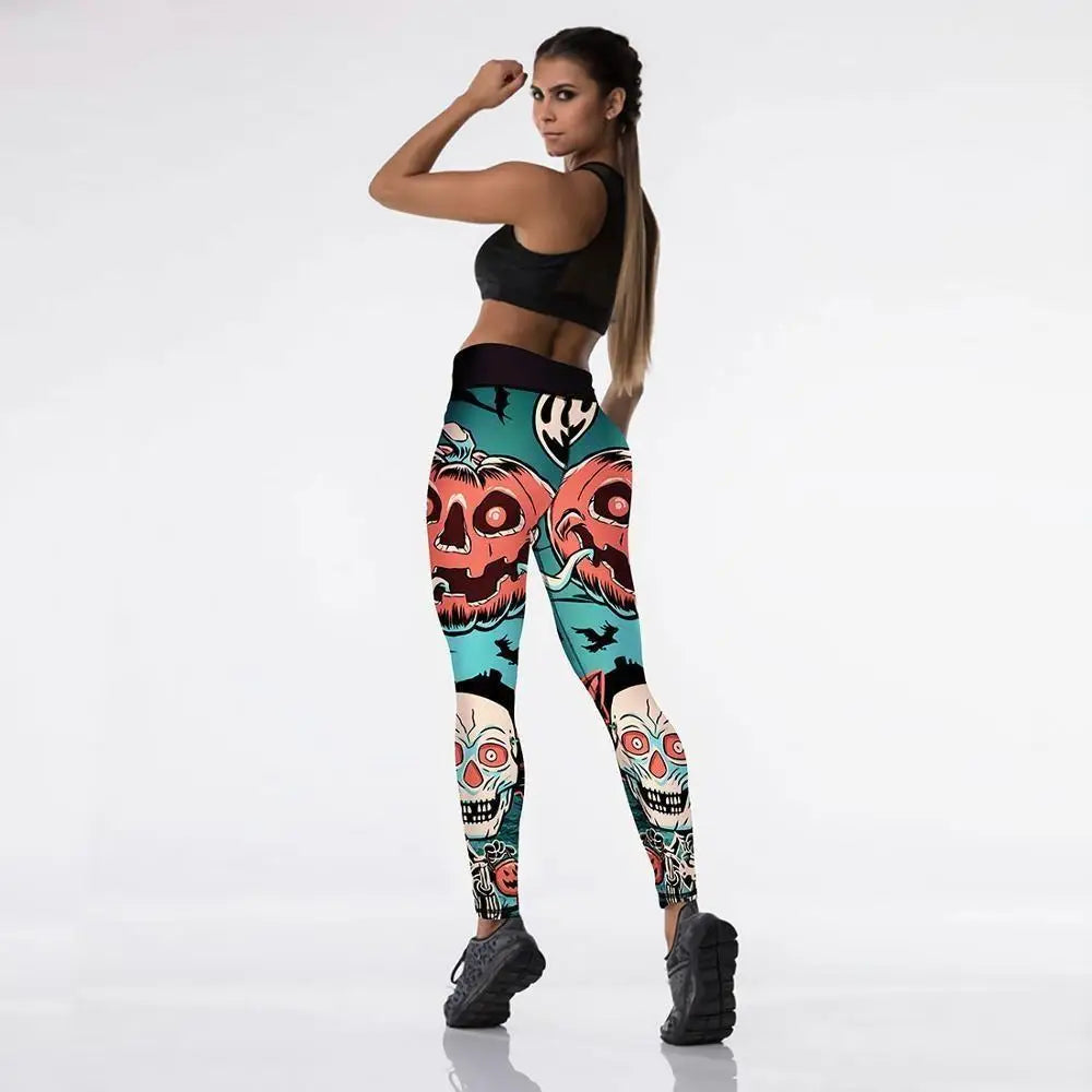 Screaming Pumpkin Printed Leggings for Halloween Enthusiasts - pants