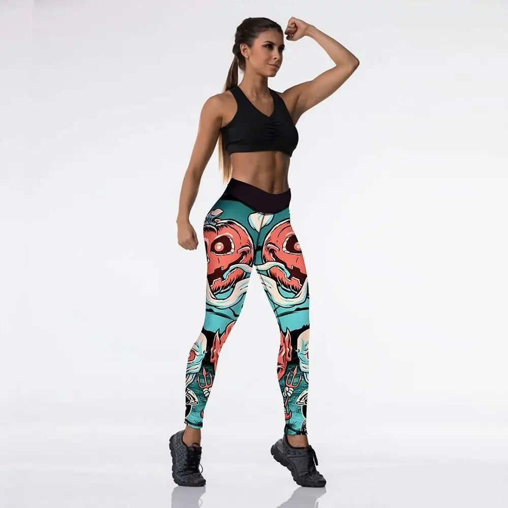 Screaming Pumpkin Printed Leggings for Halloween Enthusiasts - pants