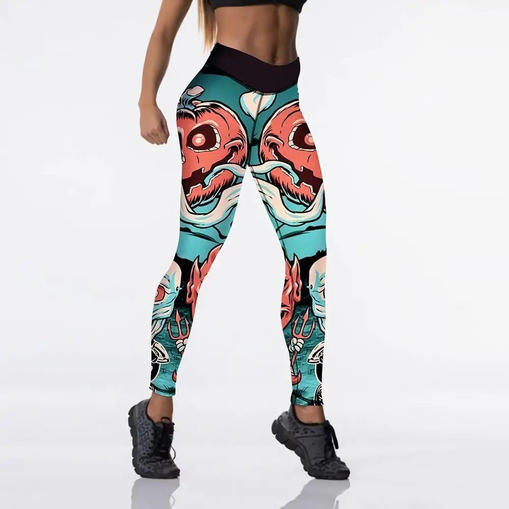 Screaming Pumpkin Printed Leggings for Halloween Enthusiasts - Cosparty