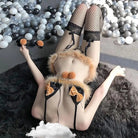 Seductive Black and Orange Deer Elk Lingerie Set with Accessories - Cosparty