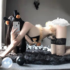 Seductive Black and Orange Deer Elk Lingerie Set with Accessories - Cosparty