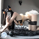 Seductive Black and Orange Deer Elk Lingerie Set with Accessories - lingerie set