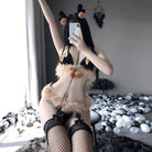 Seductive Black and Orange Deer Elk Lingerie Set with Accessories - Cosparty