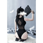 Seductive Black Criss - Cross Mesh Bodystocking for Special Occasions - Cosparty
