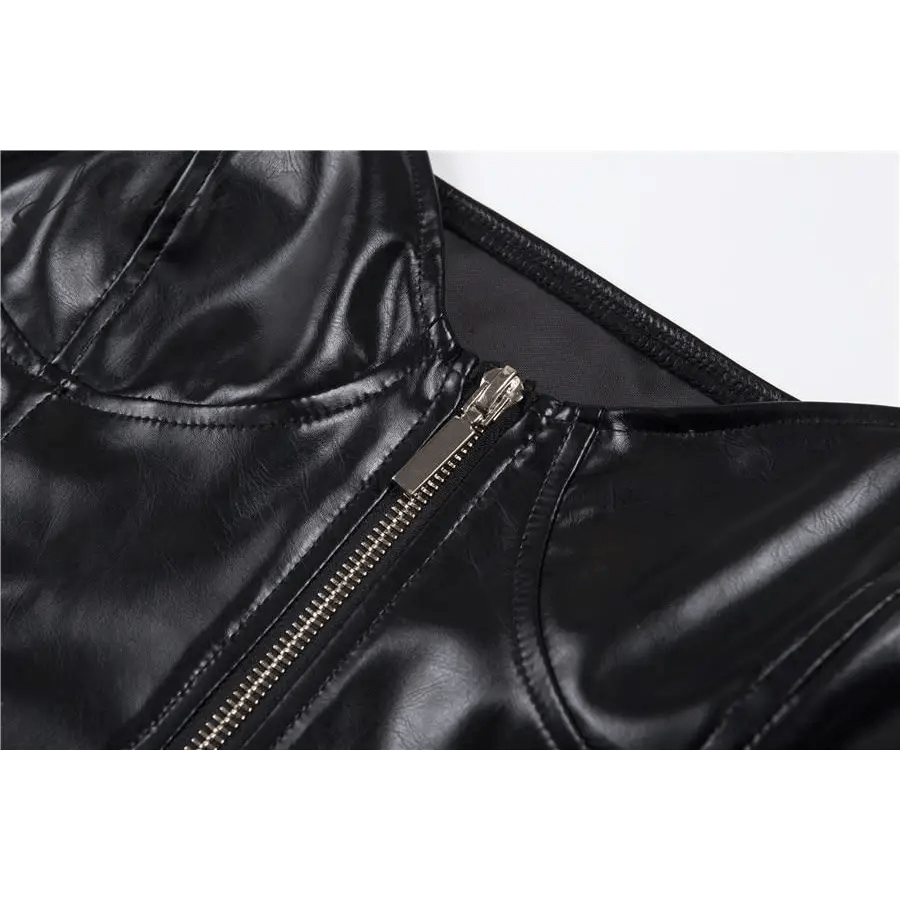 Seductive Black Latex Camisole with Gold Zipper and Built - In Cups - Cosparty