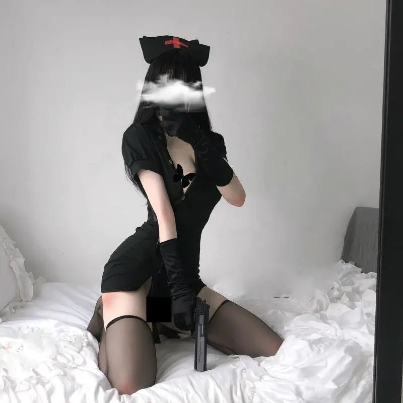 Seductive Black Nurse Military Cosplay Costume - Cosparty