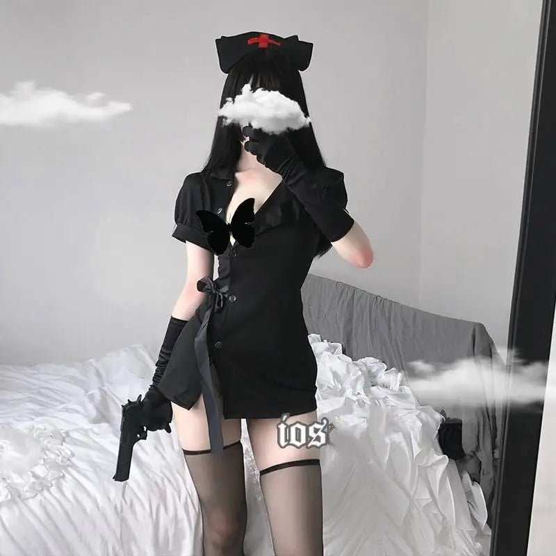 Seductive Black Nurse Military Cosplay Costume - Cosparty