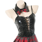 Seductive Latex Student Lingerie Bodysuit with Tartan Plaid Accents - Cosparty