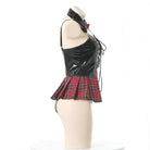 Seductive Latex Student Lingerie Bodysuit with Tartan Plaid Accents - Costumes