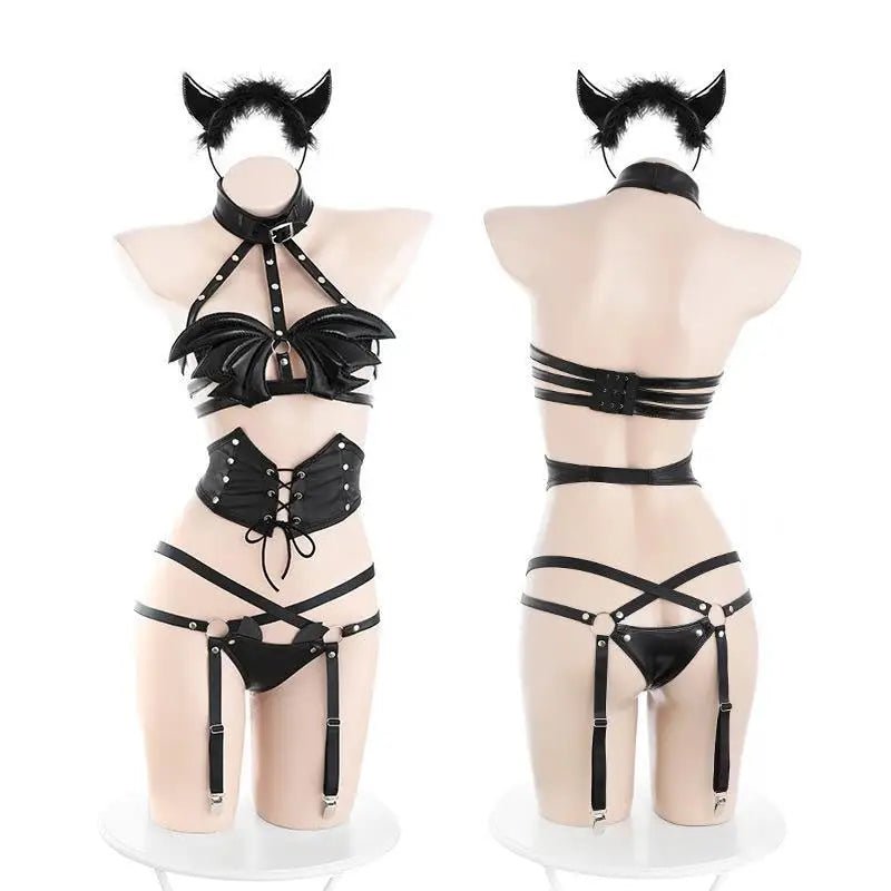 Seductive Latex Succubus Devil Lingerie Set for Halloween - Cosparty