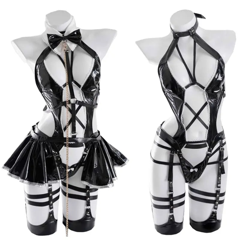 Seductive Latex Succubus Lingerie Set for Halloween - Costumes