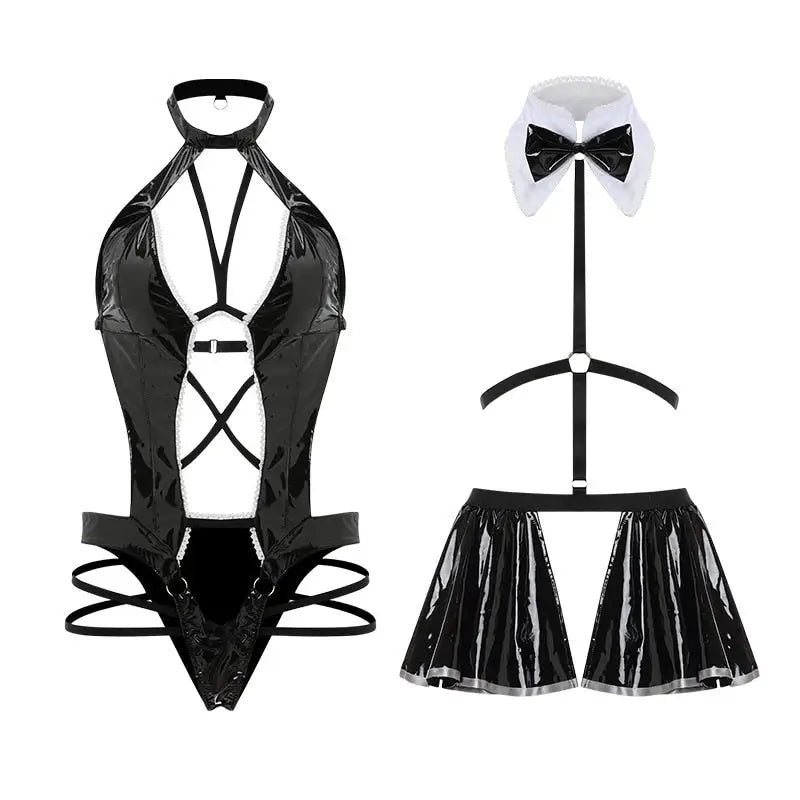 Seductive Latex Succubus Lingerie Set for Halloween - Costumes