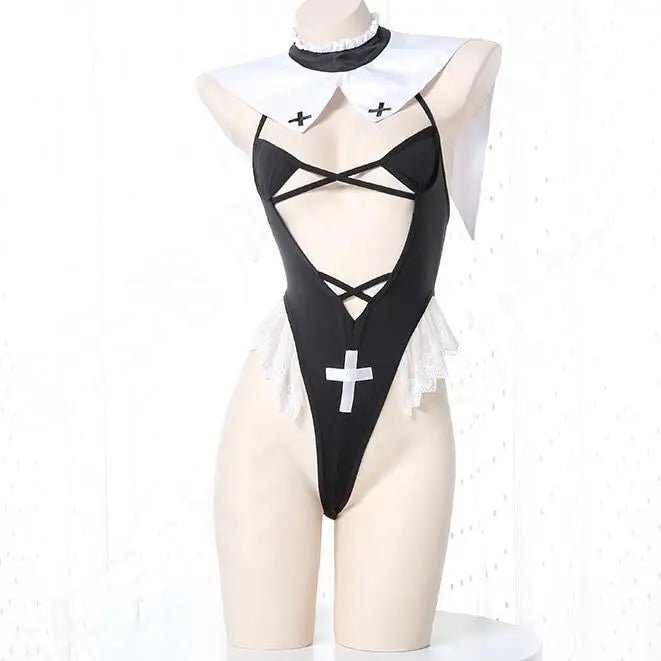 Seductive Nun Priestess Cosplay Lingerie Set for Halloween - Cosparty