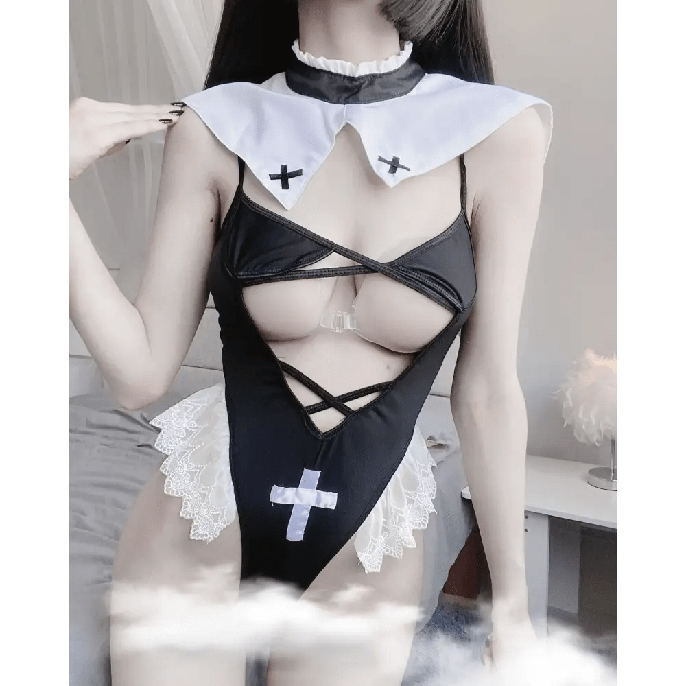 Seductive Nun Priestess Cosplay Lingerie Set for Halloween - Cosparty