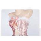 Seductive Pink Velour Peekaboo Dress with Bunny Ears and Lace Trim - Cosparty