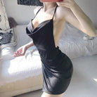 Seductive Satin Dress with Rhinestone Chains and High Slit - dress