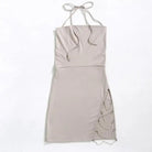 Seductive Satin Dress with Rhinestone Chains and High Slit - Cosparty