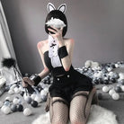 Seductive Tuxedo Cat Maid Lingerie Set with Bows and Frills - Cosparty