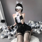 Seductive Tuxedo Cat Maid Lingerie Set with Bows and Frills - Cosparty