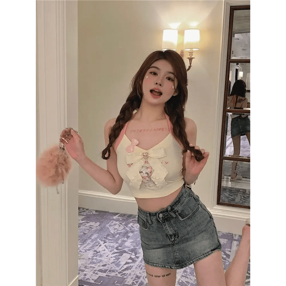 Serendipity Kitten Tank in Pale Yellow for Retro Fashionistas - Cosparty