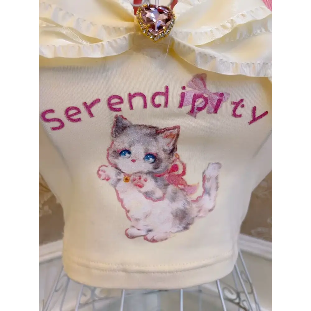 Serendipity Kitten Tank in Pale Yellow for Retro Fashionistas - shirt