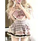 Serendipity Teddy Outfit in Cute Pink Plaid for Chic Fashion - Size S(40-45Kg) - outfit