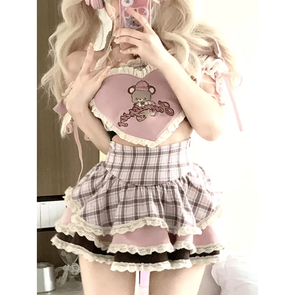 Serendipity Teddy Outfit in Cute Pink Plaid for Chic Fashion - Cosparty