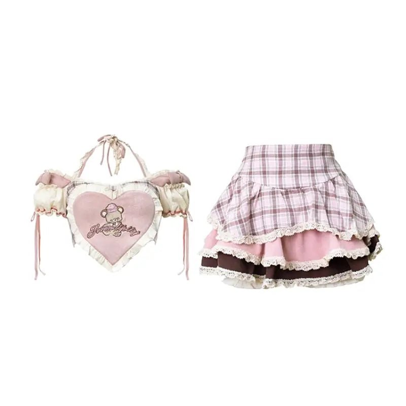 Serendipity Teddy Outfit in Cute Pink Plaid for Chic Fashion - Cosparty
