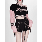 Shadow Blossom Cropped Sports Jacket in Pink and Black - Cosparty