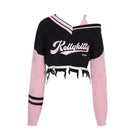 Shadow Blossom Cropped Sports Jacket in Pink and Black - Cosparty