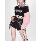 Shadow Blossom Cropped Sports Jacket in Pink and Black - sweater