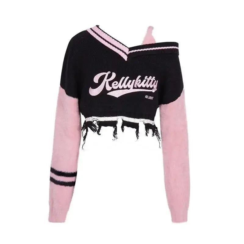 Shadow Blossom Cropped Sports Jacket in Pink and Black - sweater