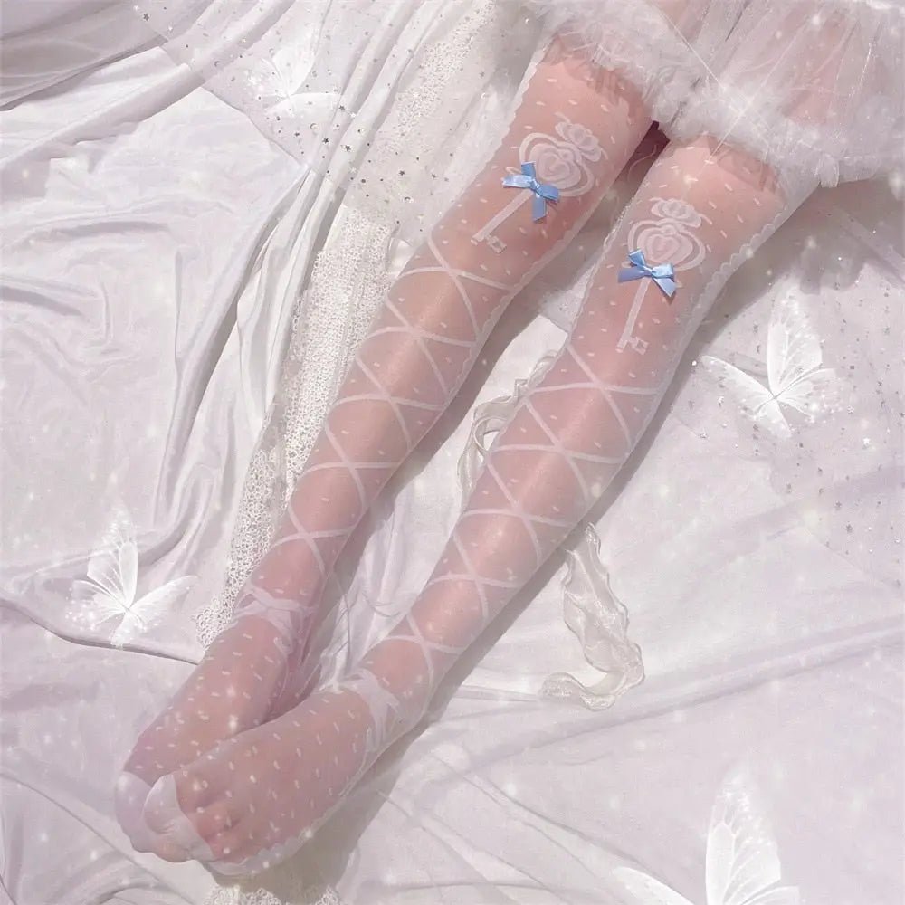 Sheer Lolita Nylon Thigh Highs for a Kawaii Fairycore Look - Cosparty