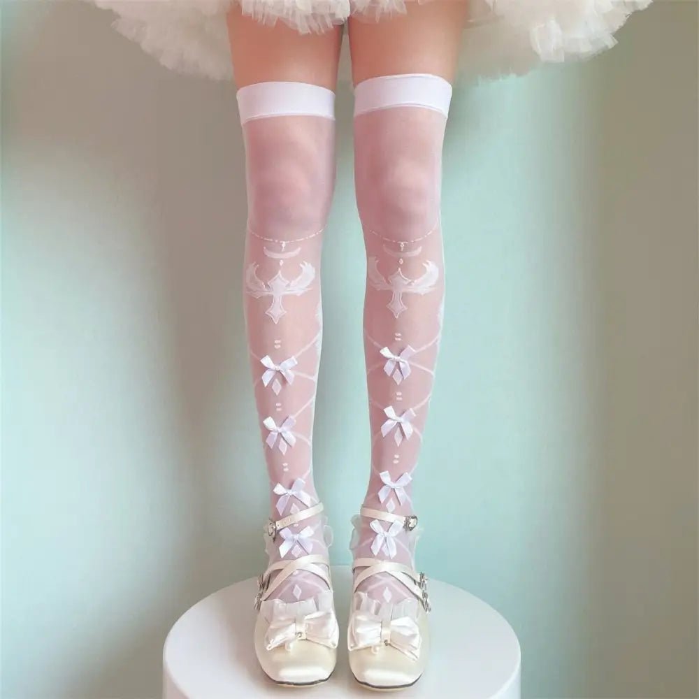 Sheer Lolita Nylon Thigh Highs for a Kawaii Fairycore Look - Cosparty