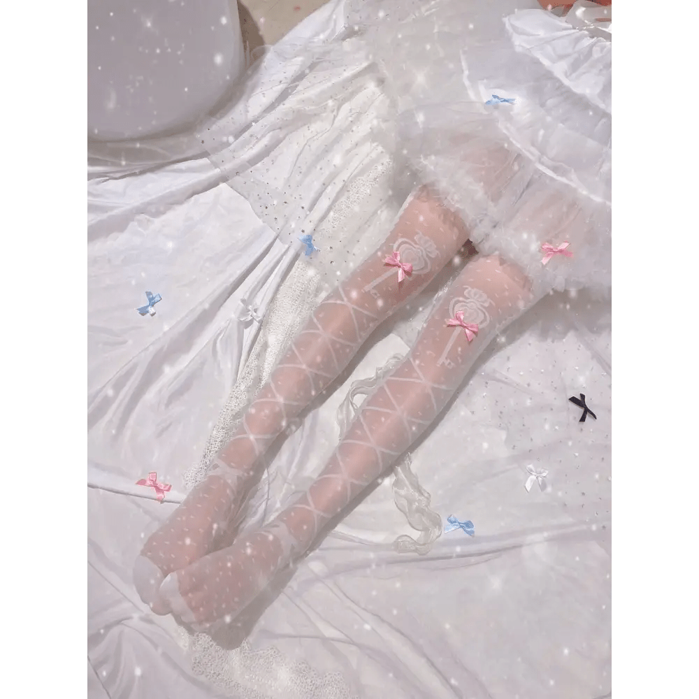 Sheer Lolita Nylon Thigh Highs for a Kawaii Fairycore Look - Cosparty