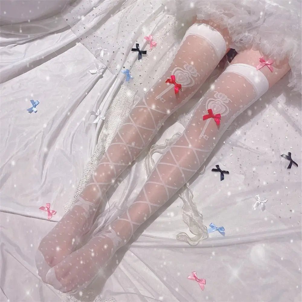 Sheer Lolita Nylon Thigh Highs for a Kawaii Fairycore Look - Cosparty