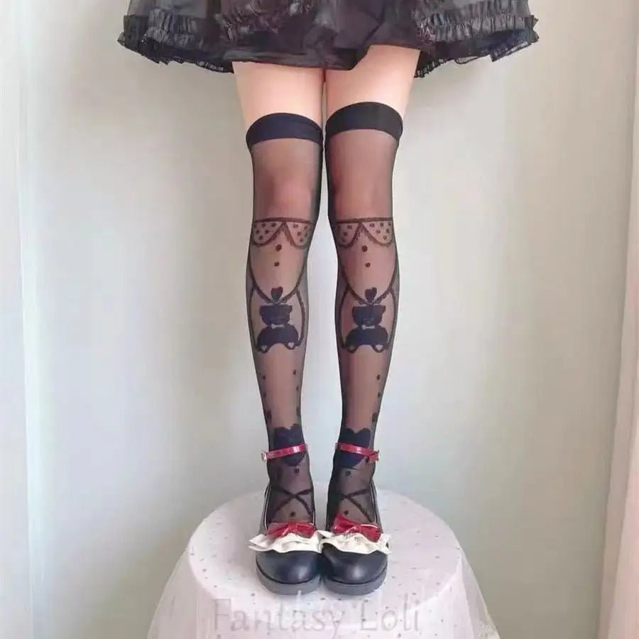 Sheer Lolita Nylon Thigh Highs for a Kawaii Fairycore Look - Cosparty