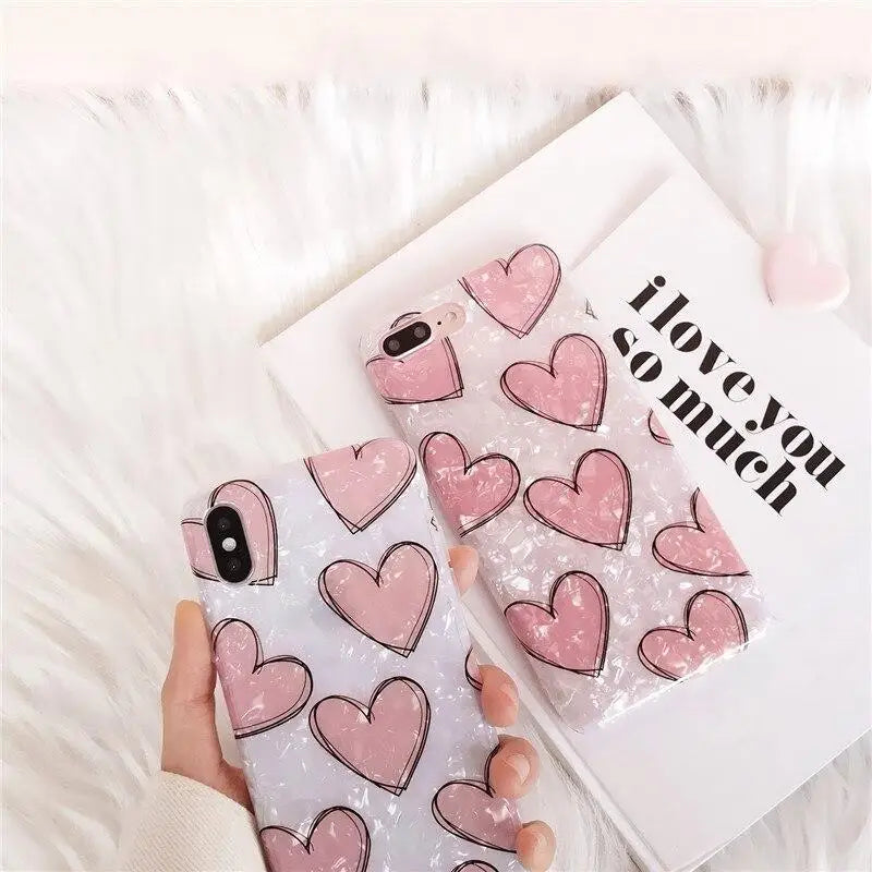 Shimmering Pink and White Heart iPhone Case Available