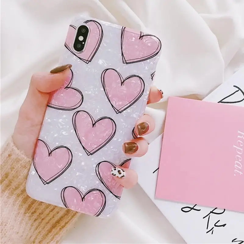 Shimmering Pink and White Heart iPhone Case Available