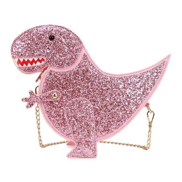 Pink Glitter T-Rex Dinosaur 3D Handbag Purse Satchel Bag Shimmer Kawaii Fashion