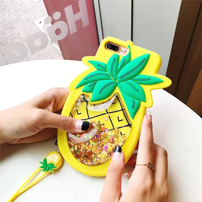 Shimmery Liquid Glitter Pineapple Shaped Phone Case - Cosparty