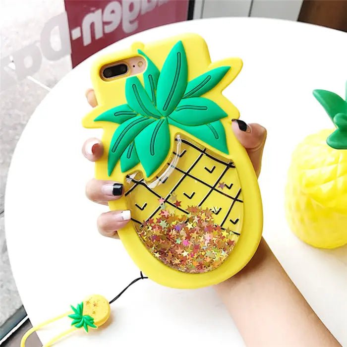 Shimmery Liquid Glitter Pineapple Shaped Phone Case - Cosparty