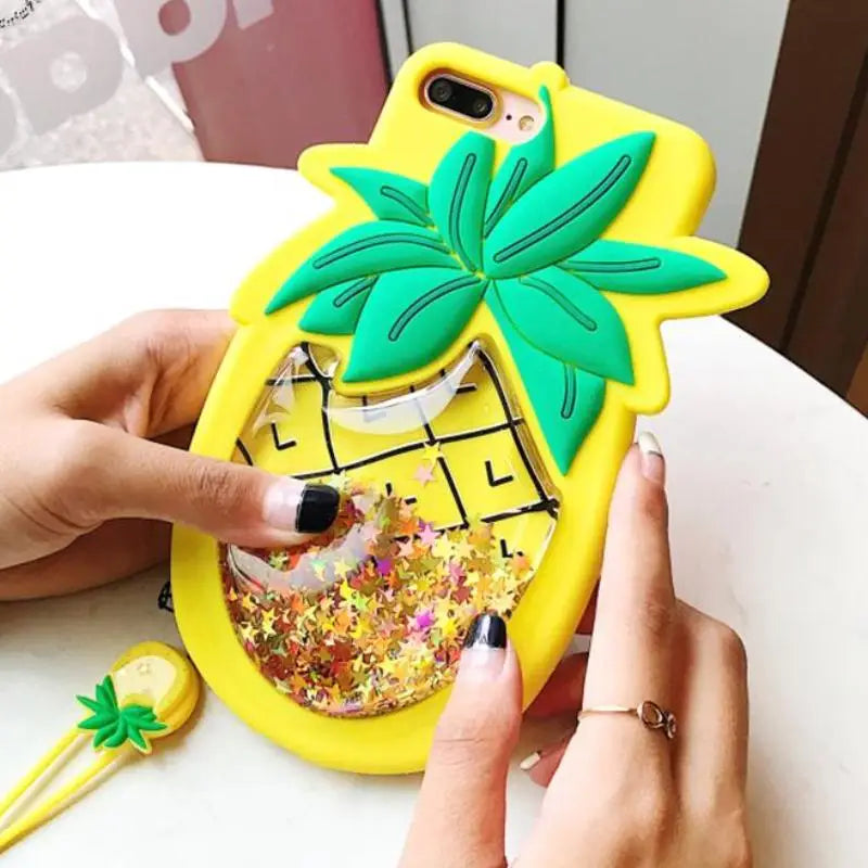 Shimmery Liquid Glitter Pineapple Shaped Phone Case - Phone Case