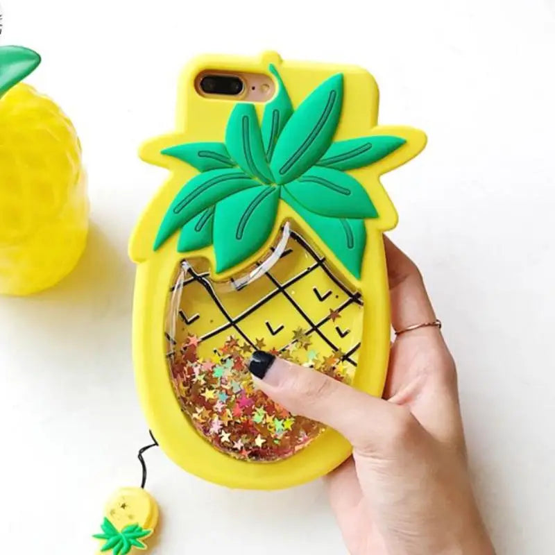 Shimmery Liquid Glitter Pineapple Shaped Phone Case - Phone Case