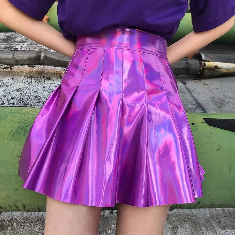 Shiny Reflective Hologram Skirt 40cm Length for Everyday Glamour - skirt