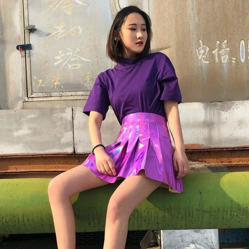 Shiny Reflective Hologram Skirt 40cm Length for Everyday Glamour - Cosparty